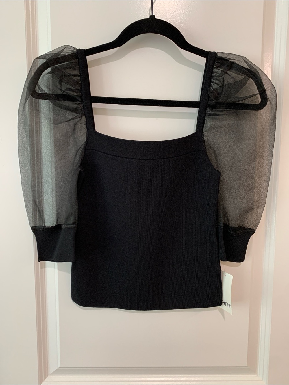 NWT- Bar III Black Puff-Sleeve Square Neck Top